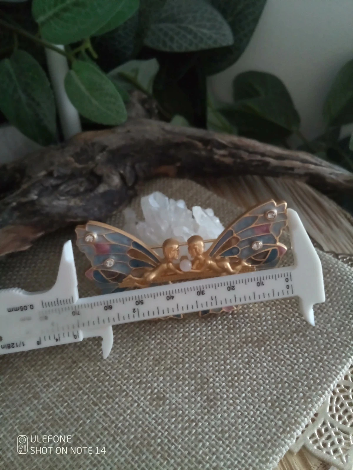 Broche anges ailés avec pierre de sélénite naturelle – photo 3
